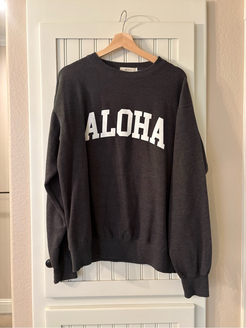 mahina Black Crewneck Sweatshirt with White ALOHA Lettering
